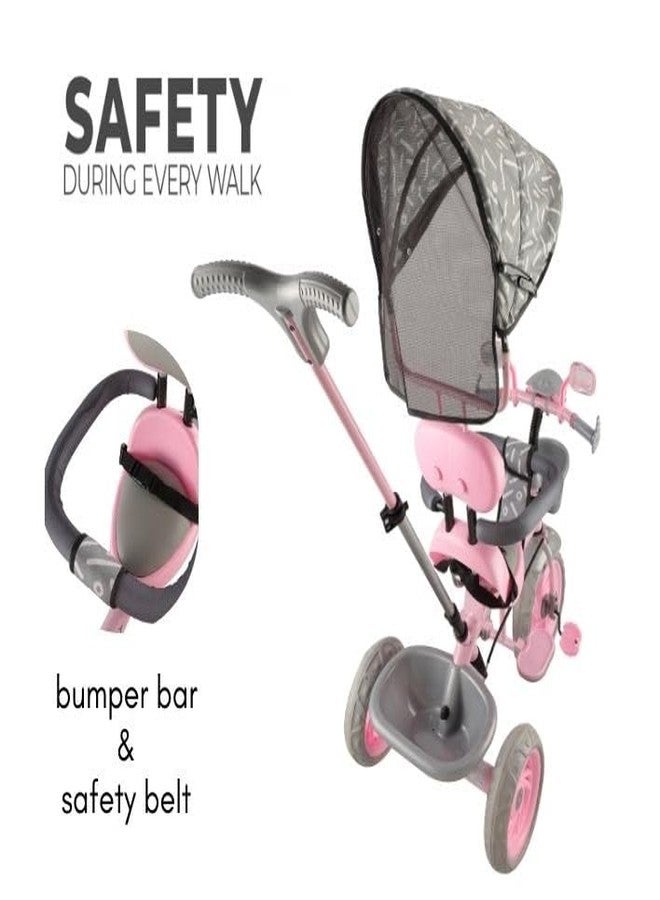 JoyRide Tiny Trekker Tricycle for Kids 1.5 to 5 Years with Parental Push Handle, Foldable Canopy Storage Baskets |Plug & Play Trikes for Girls Boys Rose Pink - Image 2
